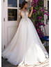 Long Sleeve Beaded Ivory Lace Organza Wedding Dress